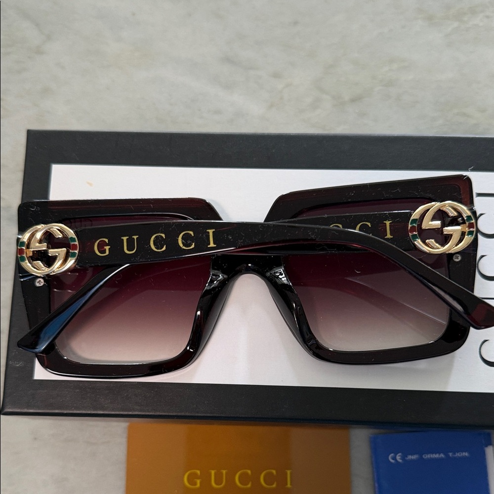 Gucci Women's Square Sunglasses - Dark Burgundy Frame with Gradient Brown Lenses - Picture 9 of 14